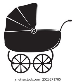 Baby stroller black stencil icon on white background