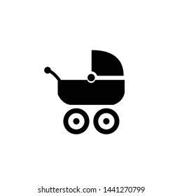 Baby stroller black vector icon