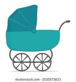 Baby stroller in blue, isolated cartoon-style illustration