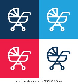 Baby Stroller azul y rojo cuatro colores mínimo conjunto de iconos
