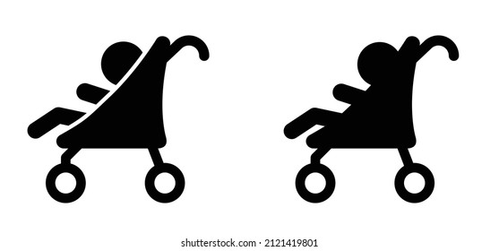 Baby stroller or buggy. Walking for taking care of children. Cartoon vector Baby carriage icon or symbol. Pushchair pictogram. Perambulator pictogram or logo. New baby carriage. Pram