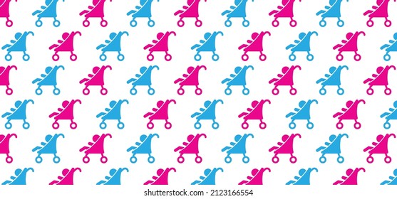 Baby-Roller oder Buggy. Zu Fuß, um sich um Kinder zu kümmern. Cartoon, Vektorgrafik Kinderwagen Symbol oder Symbol. Pushstuhl-Piktogramm