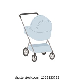 Baby stroller or carriage, flat vector illustration isolated on white background. Transportation of infants or little children. Newborn accessory - buggy or pram.
