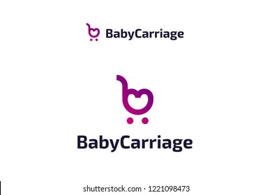 Baby Stroller / Baby Carriage Logo design. Flat style vector illustration.