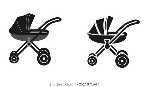 baby stroller or baby carriage set vector illustration isolated on white background.