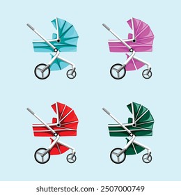 Baby Stroller Cart Colorful Vector