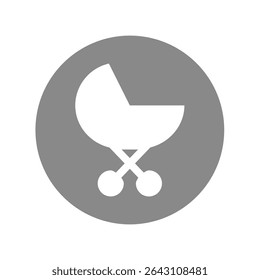 Baby stroller circle vector sticker or label. Baby carriage or pram store goods icon.