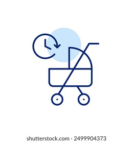 Baby stroller and clock. Infant care routine. Pixel perfect, editable stroke icon