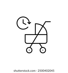 Baby stroller and clock. Infant care routine. Pixel perfect vector icon