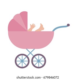 Baby Stroller With Baby. Colored Vector Illustration On White