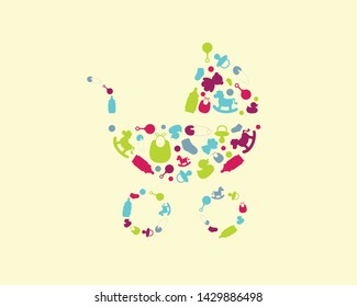 baby stroller created with various baby elements