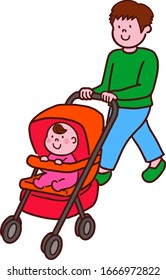 Baby stroller and dad with main line