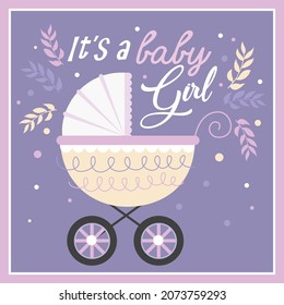 Baby stroller and decorations for baby card or shower