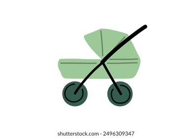 Baby stroller, empty infant carriage transport. Wheeled cradle in flat style. Modular child pram for promenade with mom isolated on white background