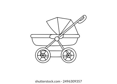 Baby stroller, empty infant carriage transport. Wheeled cradle in flat style. Modular child pram for promenade with mom isolated on white background