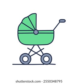 Baby stroller flat color icon. Pictogram for web page, mobile app, promo. Editable stroke.