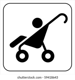 Baby stroller flat icon isolated on white, vector