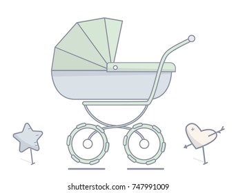 Baby stroller. Flat linear illustration.