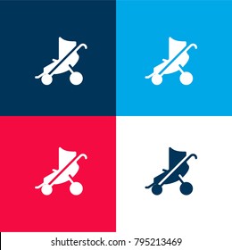 Baby Stroller Four Color Material And Minimal Icon Logo Set In Red And Blue