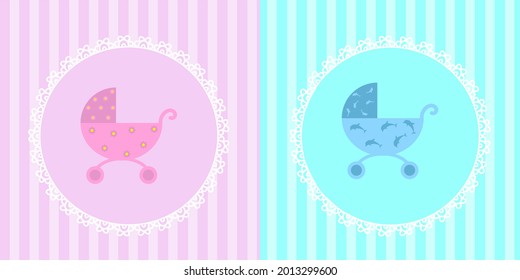 Baby Stroller for a Girl and Boy in Decorative Frame