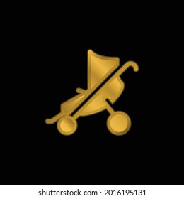 Baby Stroller gold plated metalic icon or logo vector