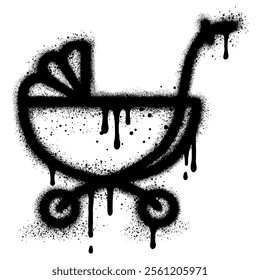 Baby stroller graffiti with black spray paint. vector illustration.