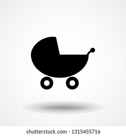 Baby stroller icon. Black filled vector illustration. Baby stroller symbol on white background. Can be used in web and mobile.