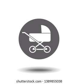 Baby stroller icon. Black filled vector illustration. Baby stroller symbol on white background. Can be used in web and mobile.