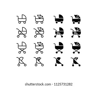 Baby Stroller Icon Design Vector Symbol Set Carriage Perambulator
