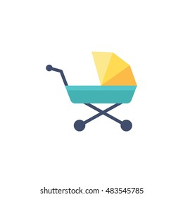 Baby Stroller Icon In Flat Color Style. Cart Kids Toddler Babysitting Transportation