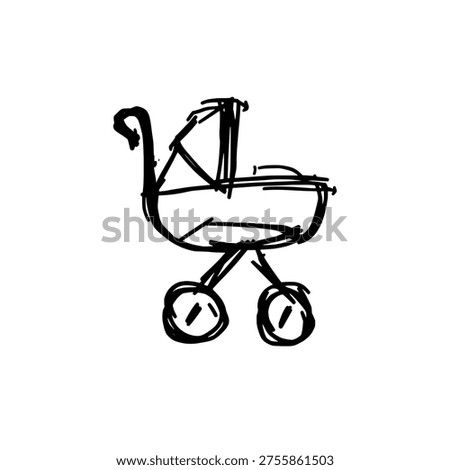 Baby stroller icon logo design. Baby pram sign and symbol. Hand drawn baby carriage icon. Parenting and baby care product symbol.