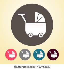 Baby Stroller Icon in round shape. 
