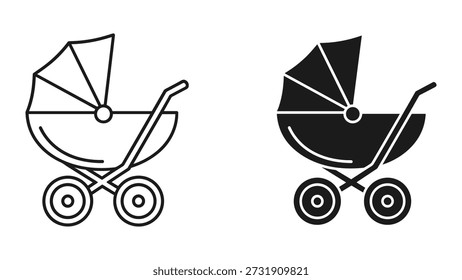 Baby stroller icon set in different styles