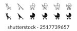 Baby stroller icon set. Line and glyph baby carriage vector. Baby pram. Set of isolated stroller icon