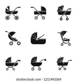 Baby stroller icon set. Simple set of 9 baby stroller vector icons for web design on white background