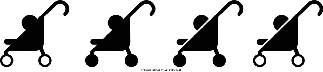 Baby stroller icon set. Simple baby carriage icon. Children and baby carriage, child buggy, kid trolley sign. newborn baby pushchair symbol, isolated on transparent background, for apps and websites.