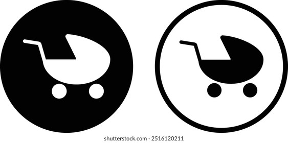 Baby stroller icon set in two styles . Baby carriage icon vector