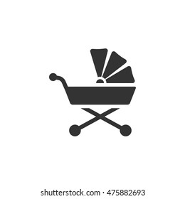 Baby stroller icon in single color. Cart kids toddler babysitting transportation