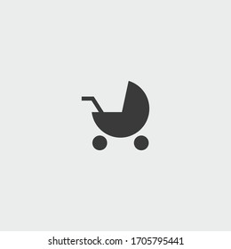icono del coche de bebé. vector de cochecito en fondo gris