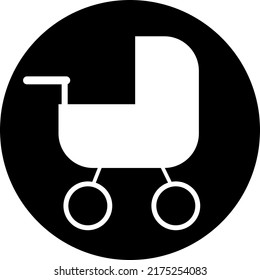 Baby stroller icon, white on black, isolated on white background