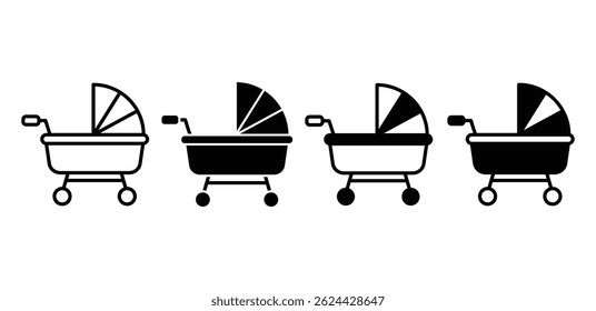 Baby Stroller Icons Set Black and White Simple Minimalist Vector Design 