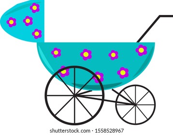 Baby stroller, illustration, vector on white background.
