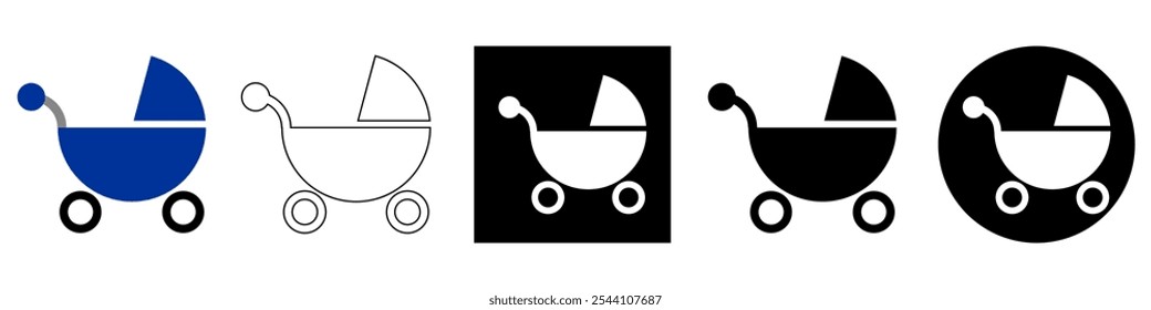 Cochecito de bebé, niño o niño pequeño portador Vector pictograma símbolo símbolo diseño UI y UX, glifos y línea de trazo