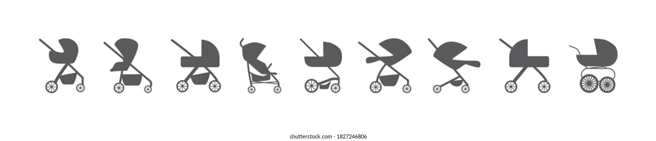 baby stroller isolated icon vector set pram buggy carriage illustration white background