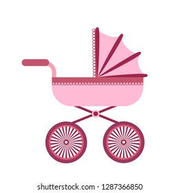 Baby stroller isolated on white background. Children pram, baby carriage vector illustration