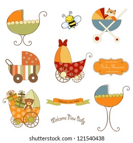 baby stroller items set in vector format isolated on white background
