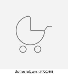 Baby stroller line icon for web, mobile and infographics. Vector dark grey icon isolated on light grey background.
