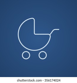 Baby stroller line icon for web, mobile and infographics. Vector light blue icon isolated on blue background.