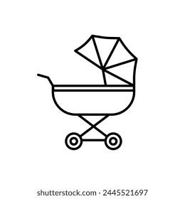 Baby stroller linear icon. Editable stroke. Vector illustration