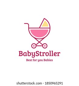 Baby Stroller Logo. Vector emblem with a baby stroller for children's goods store. Baby Stroller / Baby Carriage Logo design. Flat style vector illustration.